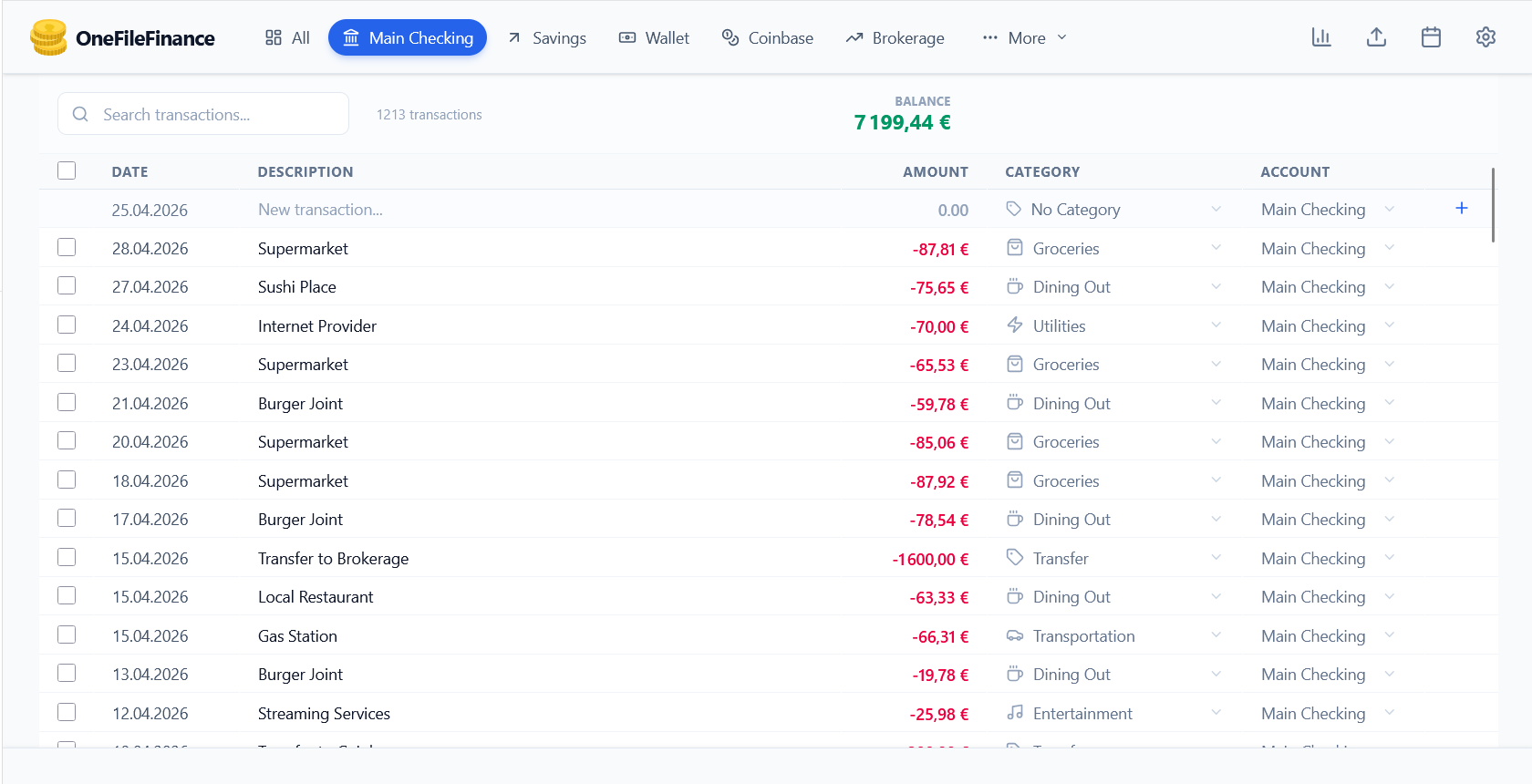 OneFileFinance Dashboard